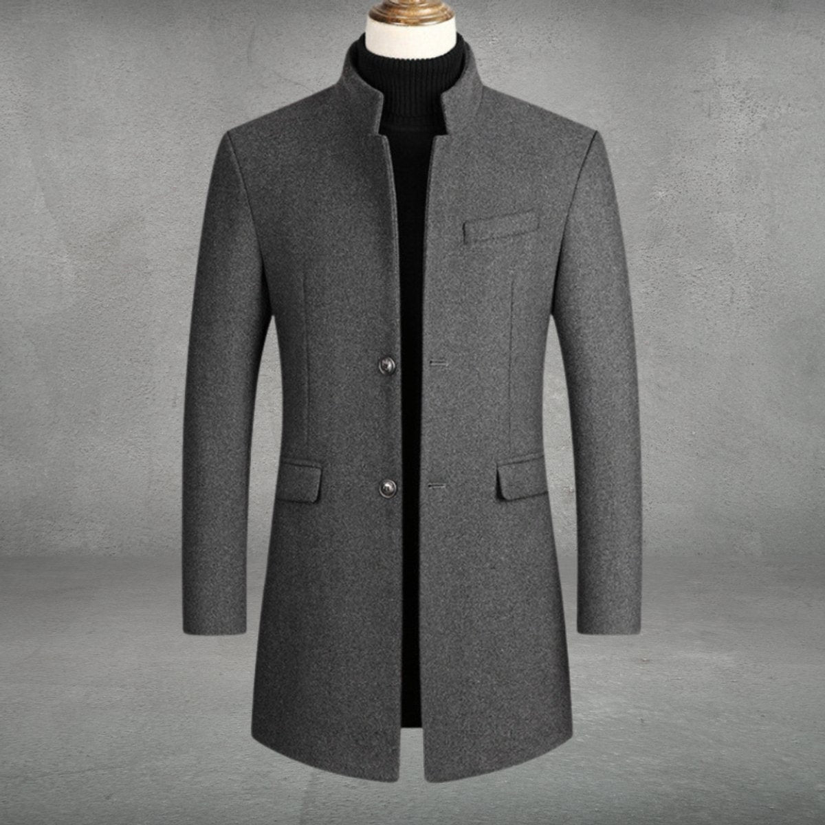 Men's Slim Fit Wool Blend Winter Coat Stand Collar