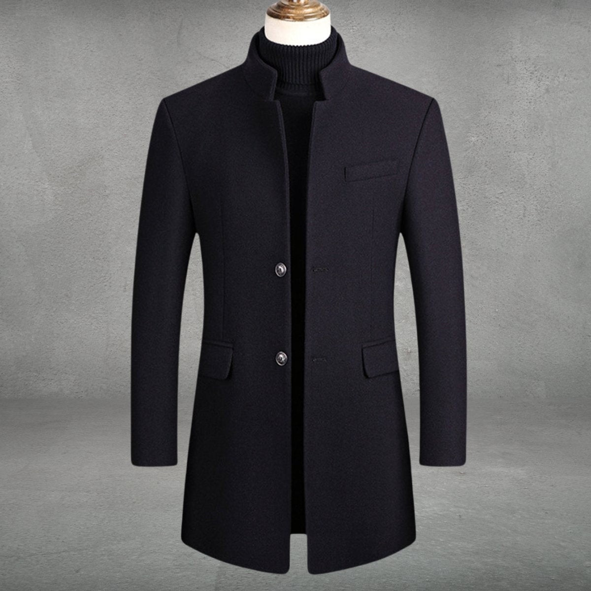 Men's Slim Fit Wool Blend Winter Coat Stand Collar