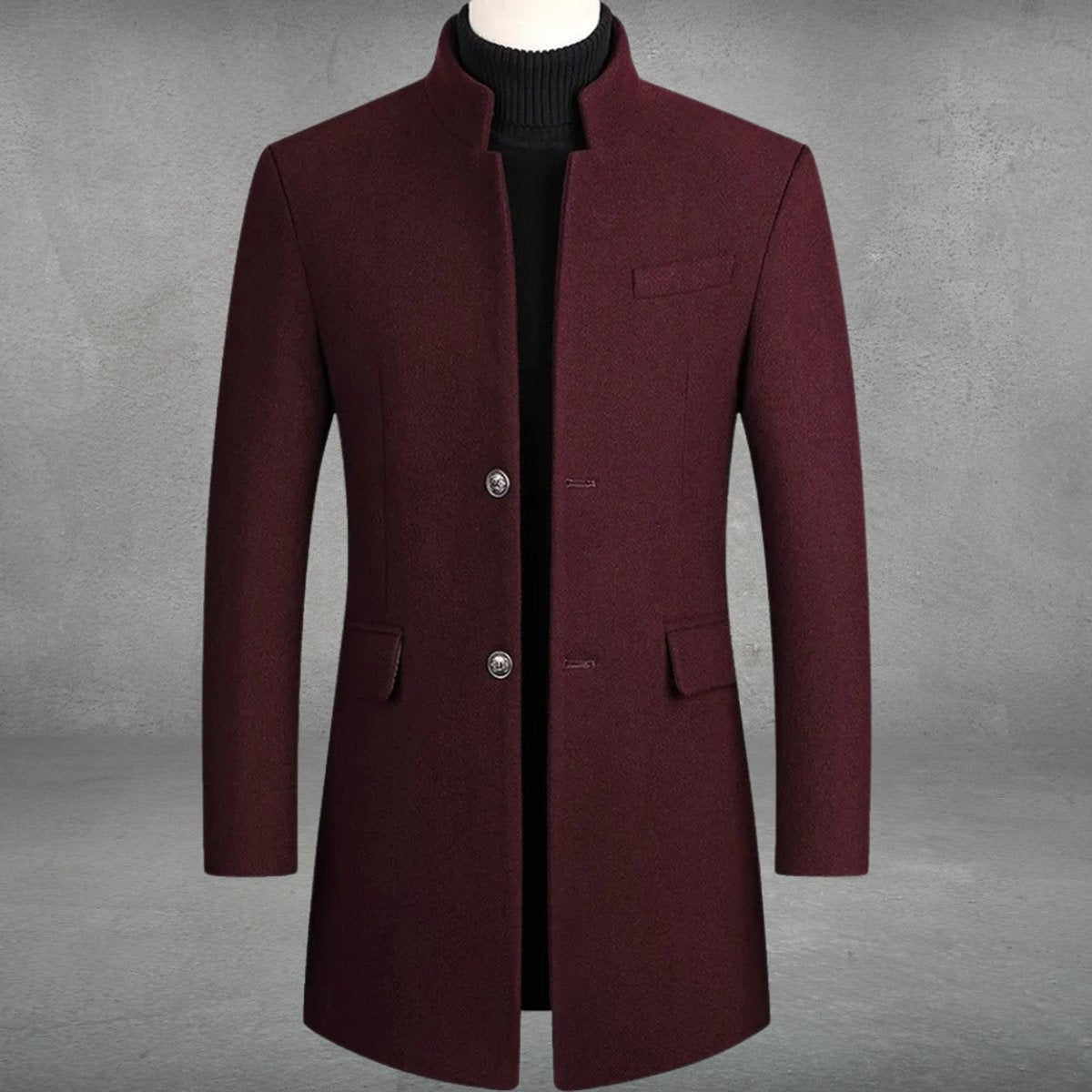 Men's Slim Fit Wool Blend Winter Coat Stand Collar